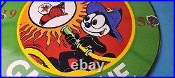 Vintage Texaco Gasoline Porcelain Felix The Cat Firefighter Gas Pump Plate Sign