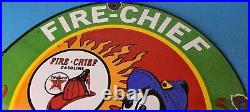 Vintage Texaco Gasoline Porcelain Felix The Cat Firefighter Gas Pump Plate Sign