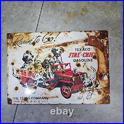 Vintage Texaco Gasoline Porcelain Fire Chief Gas Pump Plate Service Station Sign