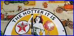 Vintage Texaco Gasoline Porcelain Fire Fighter Chief Gas Oil Service 12 Ad Sign