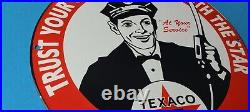 Vintage Texaco Gasoline Porcelain Gas Texas Oil Service Station Pump Plate Sign