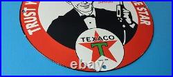 Vintage Texaco Gasoline Porcelain Gas Texas Oil Service Station Pump Plate Sign