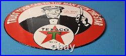 Vintage Texaco Gasoline Porcelain Gas Texas Oil Service Station Pump Plate Sign