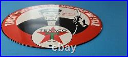 Vintage Texaco Gasoline Porcelain Gas Texas Oil Service Station Pump Plate Sign