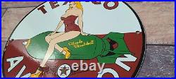 Vintage Texaco Gasoline Porcelain Military Service Bombshell Airplane Gas Sign