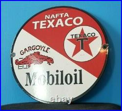 Vintage Texaco Gasoline Porcelain Mobil Oil Service Station Pump Plate Sign