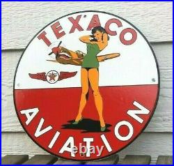 Vintage Texaco Gasoline Porcelain Service Station Military Gas Oil Airplane Sign