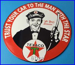 Vintage Texaco Gasoline Sign Gas Motor Oil Pump Plate Porcelain Sign