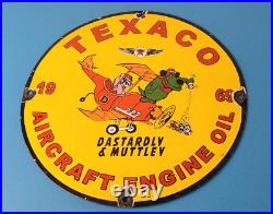 Vintage Texaco Gasoline Sign Gas Pump Plate Porcelain Muttley Cartoon Sign