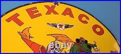 Vintage Texaco Gasoline Sign Gas Pump Plate Porcelain Muttley Cartoon Sign