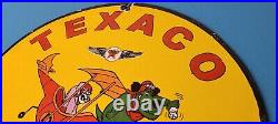 Vintage Texaco Gasoline Sign Gas Pump Plate Porcelain Muttley Cartoon Sign