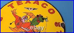 Vintage Texaco Gasoline Sign Gas Pump Plate Porcelain Muttley Cartoon Sign