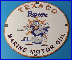 Vintage Texaco Gasoline Sign Popeye Sailor Gas Pump Plate Porcelain Sign