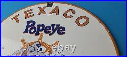 Vintage Texaco Gasoline Sign Popeye Sailor Gas Pump Plate Porcelain Sign