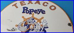 Vintage Texaco Gasoline Sign Popeye Sailor Gas Pump Plate Porcelain Sign