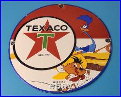 Vintage Texaco Gasoline Sign Red Star Road Runner Gas Pump Service Sign