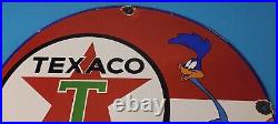 Vintage Texaco Gasoline Sign Red Star Road Runner Gas Pump Service Sign