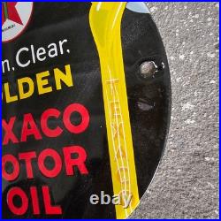 Vintage Texaco Golden Motor Old Us Gasoline Oil Gas Pump Enamel Porcelain Sign