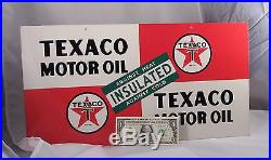 Vintage Texaco Insulated Motor Oil Enamel Gas Station Two Sided Sign, MINT, 1948