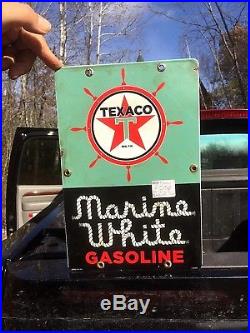 Vintage Texaco Marine White Gasoline Pump Porcelain Metal Sign Gas Oil Nautical