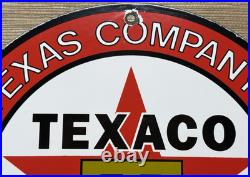Vintage Texaco Motor Oil Porcelain Sign Texas Gasoline Gas Station Pump Plate