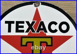 Vintage Texaco Motor Oil Porcelain Sign Texas Gasoline Gas Station Pump Plate