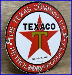 Vintage Texaco Motor Oil Porcelain Sign Texas Gasoline Gas Station Pump Plate