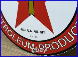 Vintage Texaco Motor Oil Porcelain Sign Texas Gasoline Gas Station Pump Plate