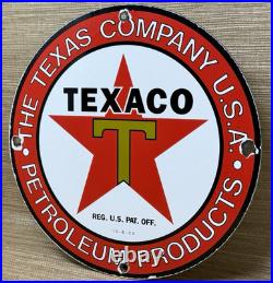 Vintage Texaco Motor Oil Porcelain Sign Texas Gasoline Gas Station Pump Plate