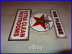 Vintage Texaco Our Pledge Clean Restrooms 11 3/4 Metal Gasoline Oil Flange Sign