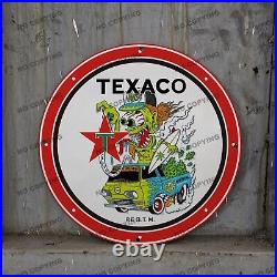 Vintage Texaco Rat Fink Porcelain Gas Motor Oil Service Station Pump Sign 12'