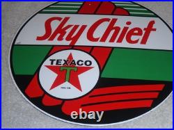 Vintage Texaco Sky Chief Gasoline 11 3/4 Porcelain Metal Service Station Sign