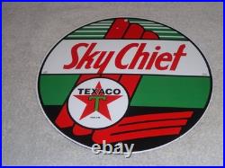 Vintage Texaco Sky Chief Gasoline 11 3/4 Porcelain Metal Service Station Sign
