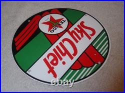 Vintage Texaco Sky Chief Gasoline 11 3/4 Porcelain Metal Service Station Sign