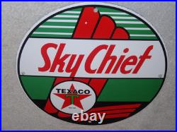 Vintage Texaco Sky Chief Gasoline 11 3/4 Porcelain Metal Service Station Sign