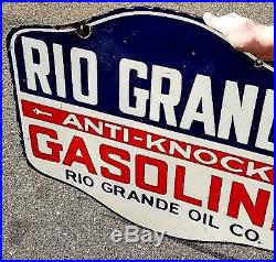 Vintage Texas Rio Grande Gasoline Porcelain Metal Sign Gas Rio Grande Oil Co