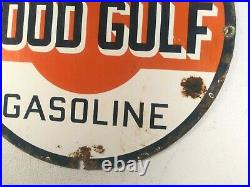 Vintage That Good Gulf Gasoline Porcelain Gas Station Motor Oil Advertising Sign
