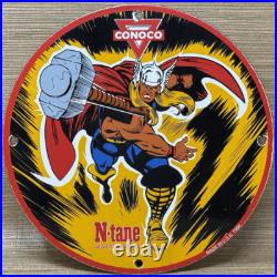 Vintage Thor N-tane Conoco Gasoline 12 Porcelain Marvel Comic Oil Sign Vintage Thor N-tane Conoco Gasoline 12 Porcelain Marvel Comic Oil Sign