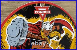 Vintage Thor N-tane Conoco Gasoline 12 Porcelain Marvel Comic Oil Sign Vintage Thor N-tane Conoco Gasoline 12 Porcelain Marvel Comic Oil Sign
