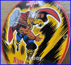 Vintage Thor N-tane Conoco Gasoline 12 Porcelain Marvel Comic Oil Sign Vintage Thor N-tane Conoco Gasoline 12 Porcelain Marvel Comic Oil Sign