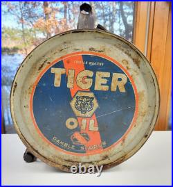 Vintage Tiger Motor Oil Rocker Can Five Gallons 100% Pure Penn