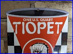 Vintage Tiopet Racing Oil Can Pure Penn Porcelain Gas Pump Sign Indian 12 X 8