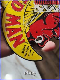 Vintage Tobacco Sign Porcelain Red Man Chew Gas Pump Display Sign