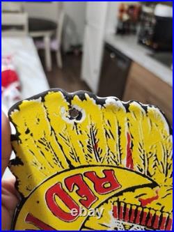 Vintage Tobacco Sign Porcelain Red Man Chew Gas Pump Display Sign