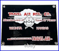 Vintage Travel Air Mfg Co Porcelain Sign Oil Gas Aviation Hangar Plane Airport