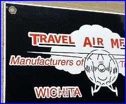 Vintage Travel Air Mfg Co Porcelain Sign Oil Gas Aviation Hangar Plane Airport