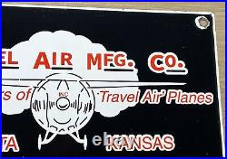 Vintage Travel Air Mfg Co Porcelain Sign Oil Gas Aviation Hangar Plane Airport