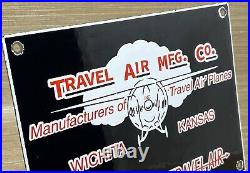 Vintage Travel Air Mfg Co Porcelain Sign Oil Gas Aviation Hangar Plane Airport