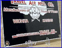 Vintage Travel Air Mfg Co Porcelain Sign Oil Gas Aviation Hangar Plane Airport