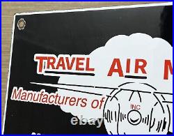 Vintage Travel Air Mfg Co Porcelain Sign Oil Gas Aviation Hangar Plane Airport